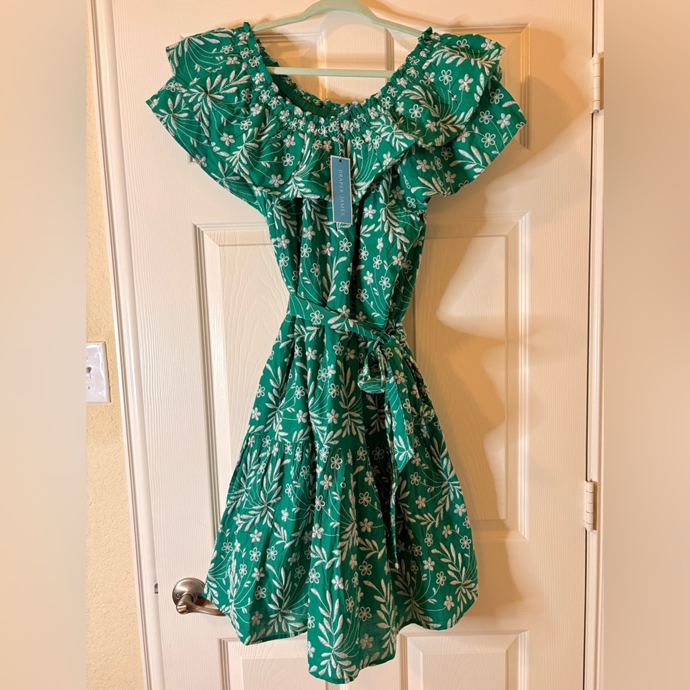 NEW! Draper James Green Dress with White Floral Embroidered Design